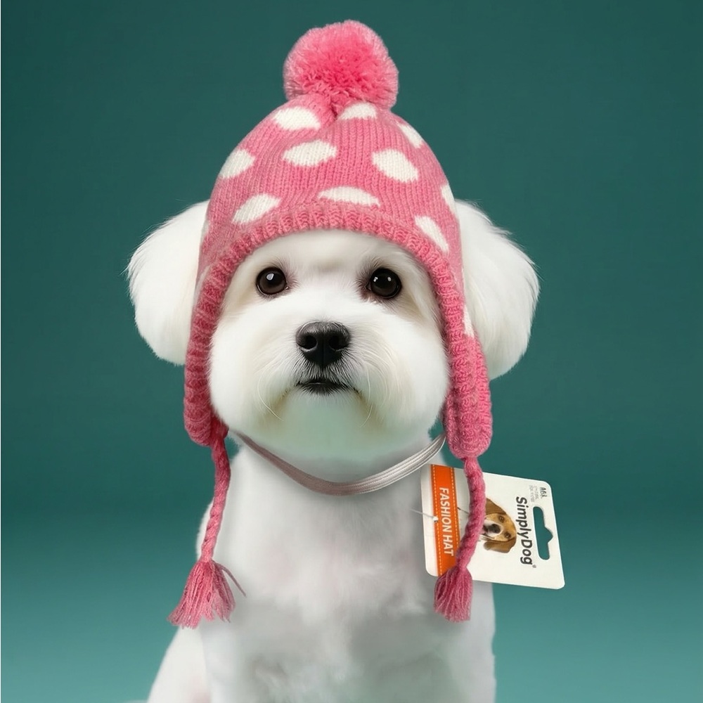 Stylish Pink Polka Dot Dog Hat with Pom Pom